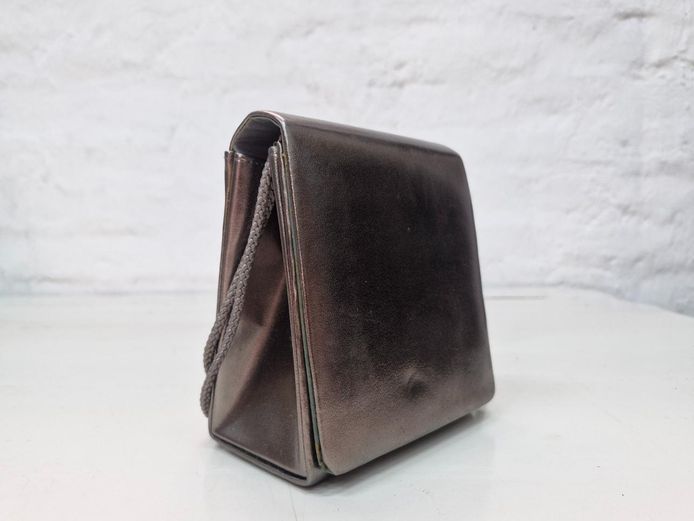 Metallic Bronze Evening Clutch Bag with Braided Cord Strap