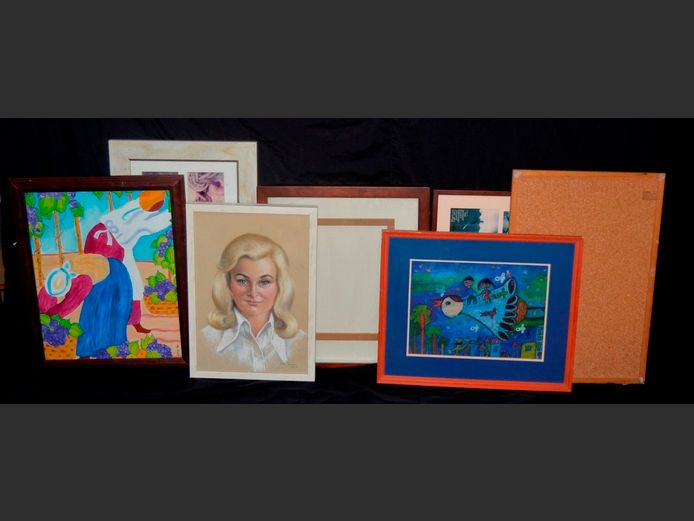 MIXED MEDIA "PORTRAIT", FRAMED PRINTS, etc