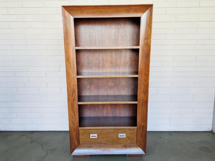 Mid-Century Modern Inspired Wooden Open Bookshelf with Drawer