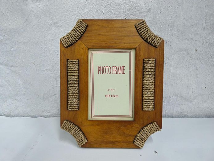 Rustic Wooden Photo Frame with Woven Rope Accents