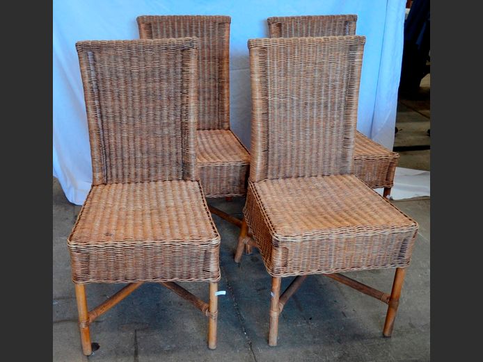 SET OF 4 CANE & WICKER DINING CHAIRS [Wicker needs attention]