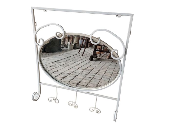 Metal Framed Hook Rail with Oval Mirror