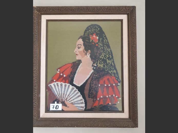 Framed Needlepoint "Spanish Flamenco Dancer"