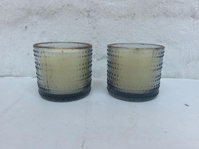 Pair of Hobnail Glass Votive Candle Holders with Wax Candles