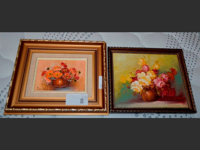 LOT OF 2: GILT FRAMED OILS ON BOARD "FLOWERS IN VASES", 16.5 x 10.5cm & 24.5 x 19.5cm [1 Signed Celia Walsh Diehl]