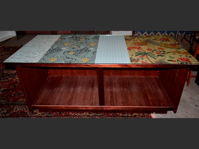 IMBUIA GLASS TOP WORK TABLE, 202 x 92 x 92cm