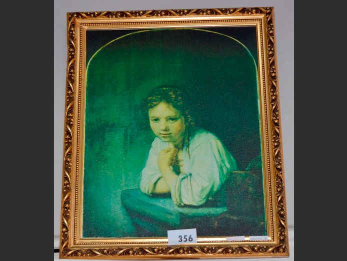 GILT FRAMED OLEOGRAPH "CONTEMPLATING GIRL", 56 x 45cm