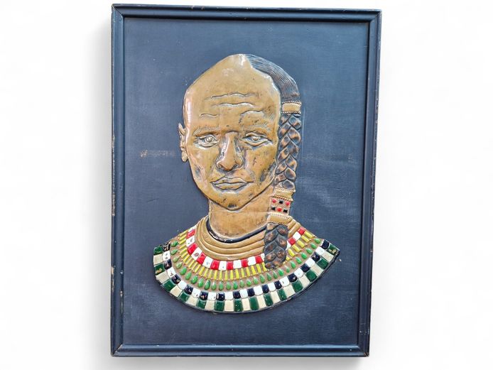 Vintage Hand Hammered Copper & Enamel Framed Art