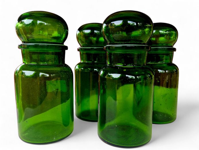 Green Glass Apothecary Jars - Made in Belgium
