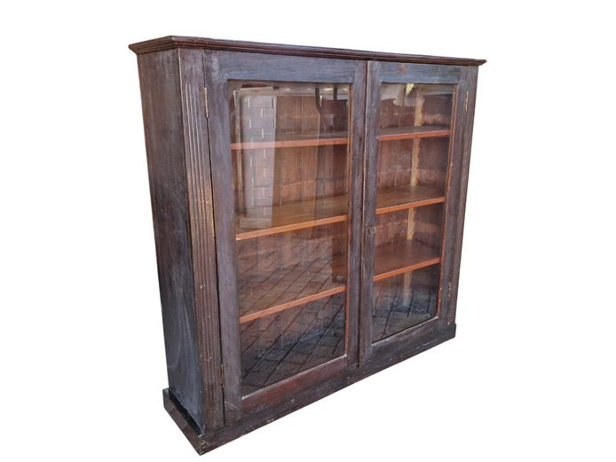 Vintage Wooden Double-Door Glazed Bookcase/Display Cabinet