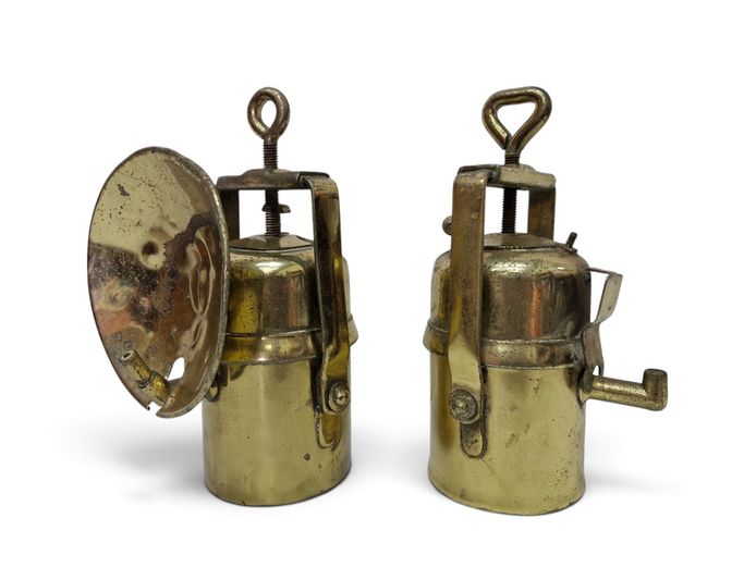 Pair of Vintage Brass Carbide Miner's Lamps