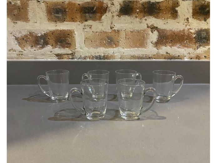Set of 6 Clear Glass Espresso Coffee Mugs