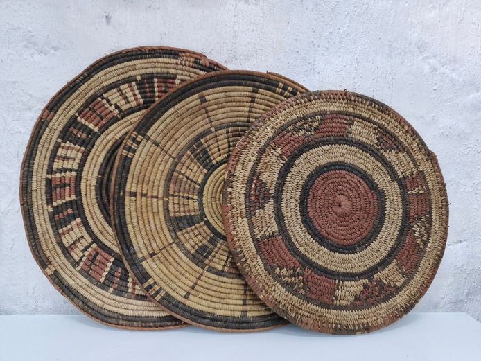 Set of 3 Vintage Hand-Woven African Coil Wall Plaques