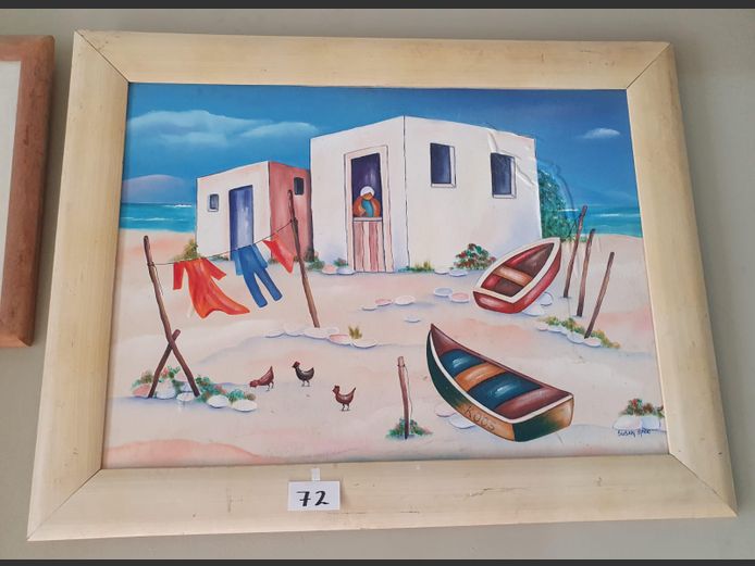 Framed Oil on Board "Fishing Village"