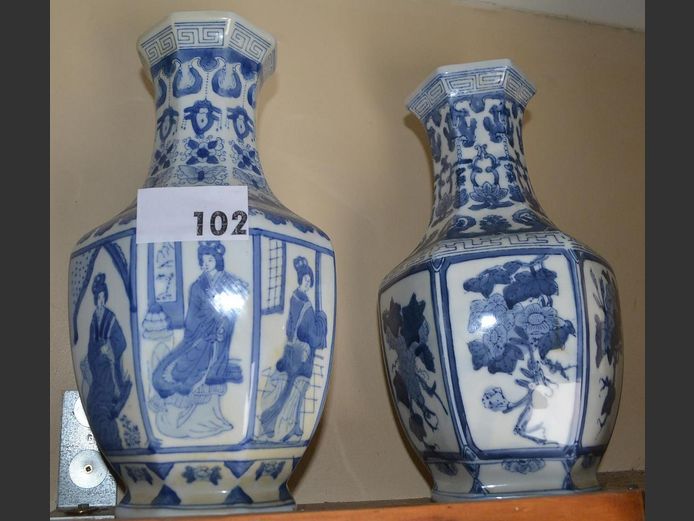 PAIR CHINESE BLUE & WHITE URNS, 36cm High
