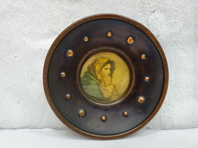 Vintage Roberto Ferruzzi "Madonnina" Framed Copper Wall Plaque