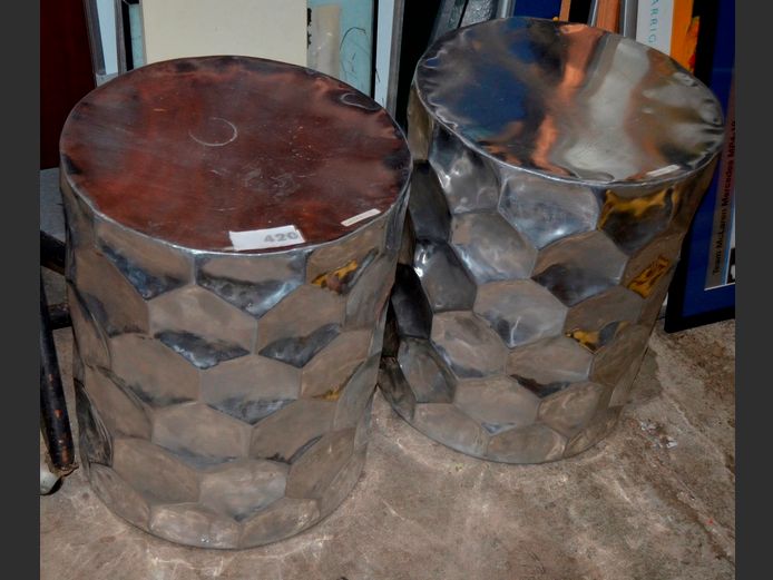 PAIR LAILA METAL SIDE TABLES, 40cm Diameter x 49cm High
