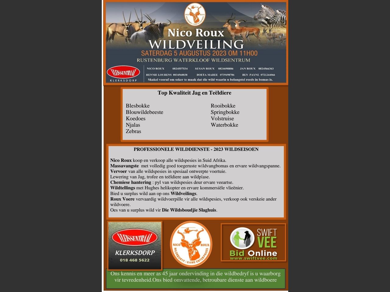 NICO ROUX WILDVEILING | SwiftVEE | South Africa’s Leading Online ...