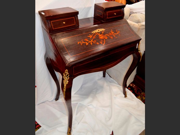 ANTIQUE MAHOGANY 5-DRAWER FALL FRONT WRITING BUREAU, 71 x 45 x 97cm [Damaged to 1 side]