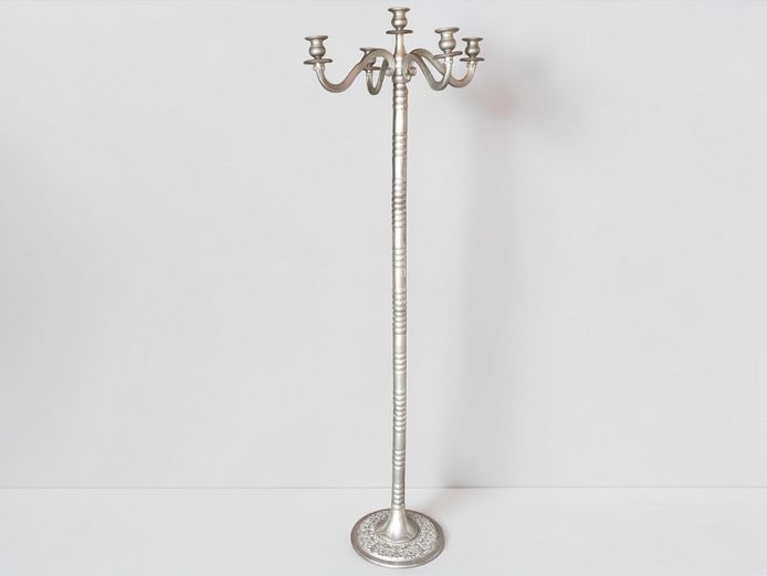 Vintage Baluster Column Silver Tone Metal Floor Candelabra 