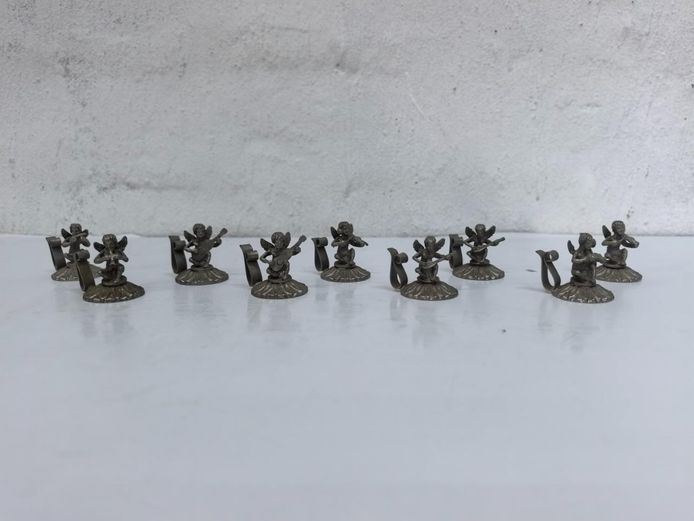 Vintage Miniature Cast Metal Cherub Place Card & Menu Holders – Set of 9