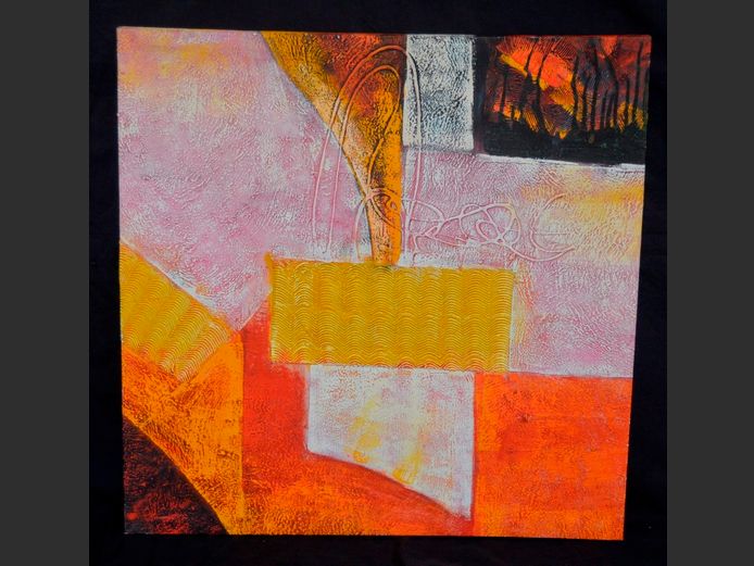 UNFRAMED ABSTRACT OIL ON CANVAS, 80 x 80cm