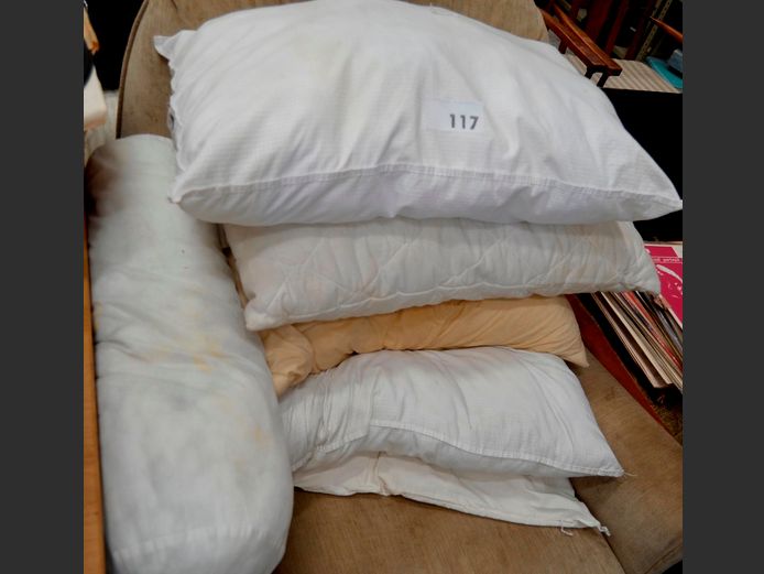 LOT: BOLSTER CUSHION & STANDARD PILLOWS