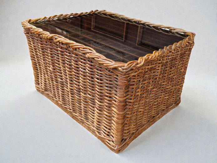 Wicker Coffee Table with Smoked Glass Top