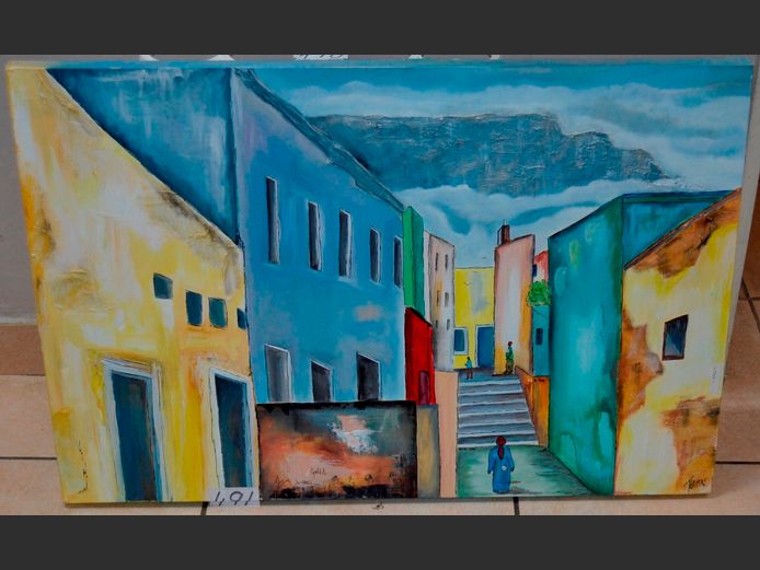 UNFRAMED OIL ON CANVAS "DISTRICT SIX" SIGNED THOMAS, 91 x 60.5cm