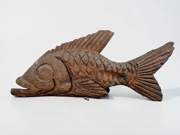 Large Hand-Carved Wooden Fish Sculpture