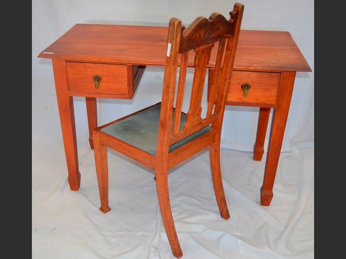 TEAK 2-DRAWER LADIES WRITING DESK & CHAIR, 117 x 58 x 76cm