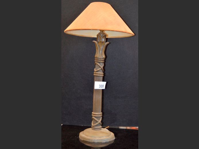 BRONZE RESIN TABLE LAMP WITH SHADE, 69cm High