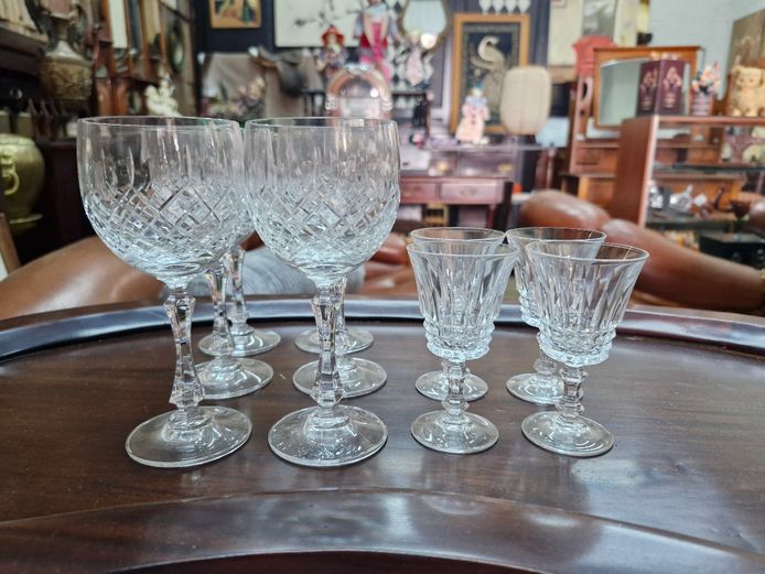 Vintage Crystal Cut Wine & Port Glasses