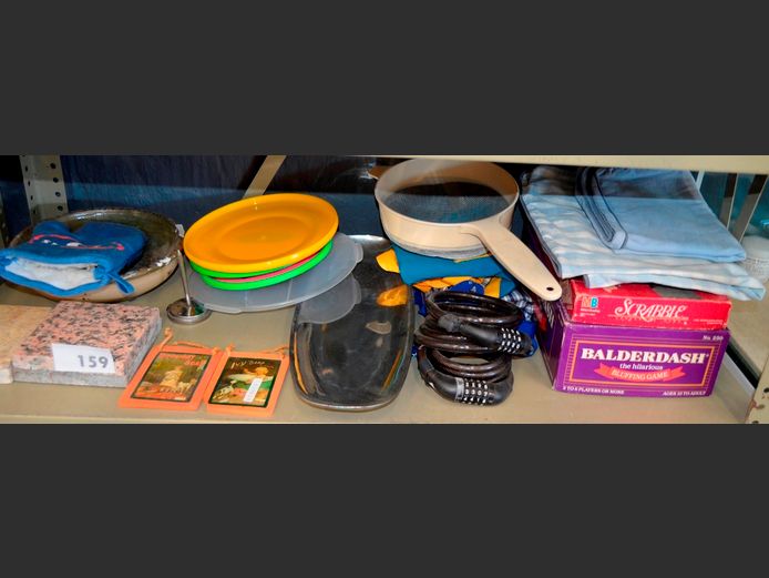 BALDERDASH, SCRABBLE, STAINLESS STEEL PLATTER, etc