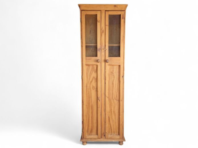 Tall & Slim Solid Pine Mesh 2-Door Kitchen Cupboard