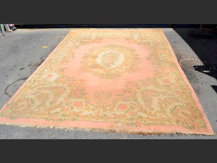 LARGE PINK FLORAL CHINESE CARPET, 350 x 230 cm [Needs a good clean]
