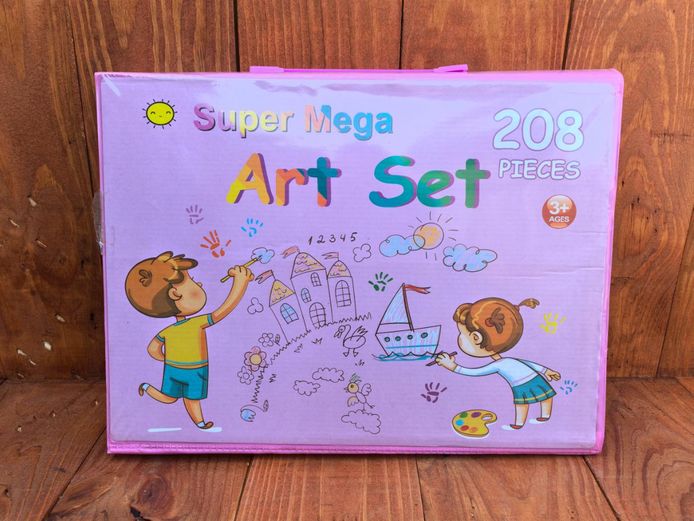 Super Mega 208 Piece Kids Art Set Painting & Drawing Kit - Pink Case