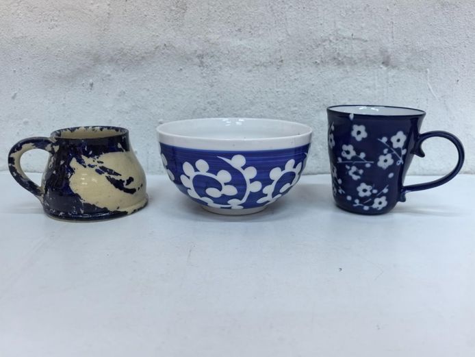 Curated Trio of Blue & White Artisan Ceramics & Porcelain
