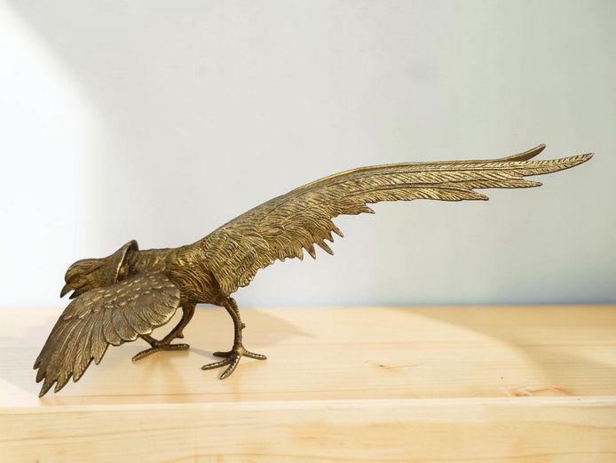 Vintage Golden Pheasant Brass-Tone Metal Figural Sculpture (42cm)