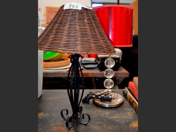 LOT OF 2: METAL & CHROME LAMPS WITH SHADES, 56cm & 52cm High respectively