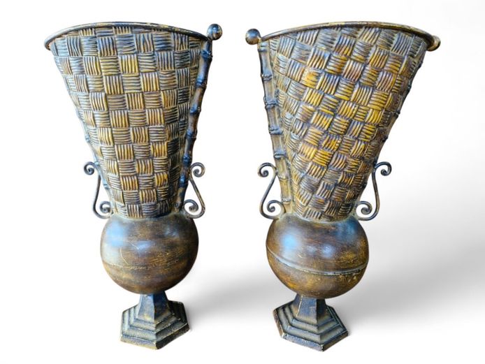 Pair of Metal Tin Weighted Vases