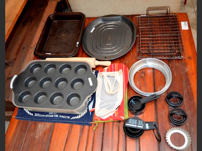 BAKING PANS, MEASURING CUPS, COOKIE CUTTERS, etc