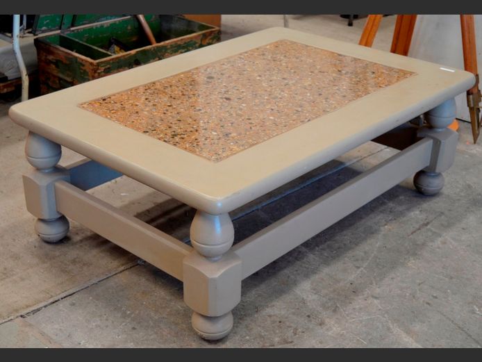 CREAM PAINTED COFFEE TABLE WITH RESIN INLAY, 116 x 80 x 41cm
