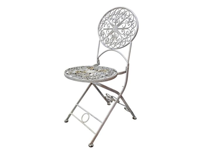 Vintage French-Style Heavy Wrought Iron Folding Bistro Chair