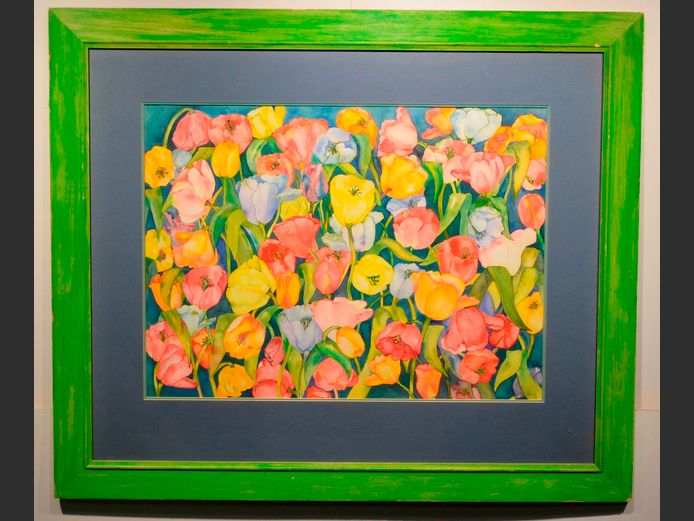 FRAMED INK ON PAPER "FLOWERS", 72 x 53cm