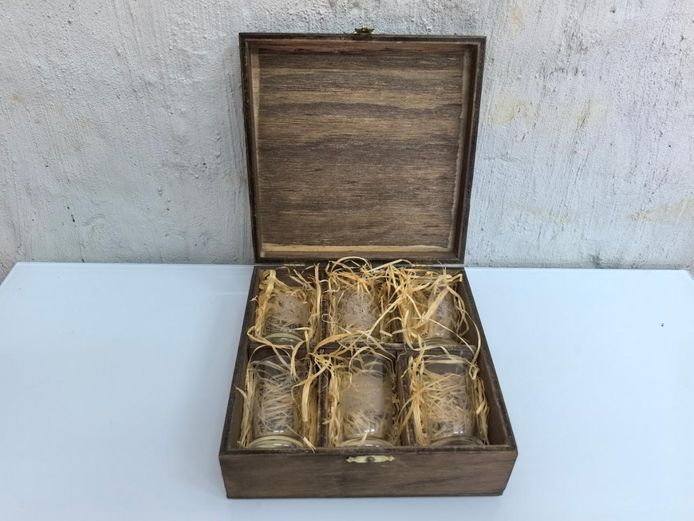 Vintage Krosno Polish Glass Shot Set (6 Piece) in Decorative Wooden Box