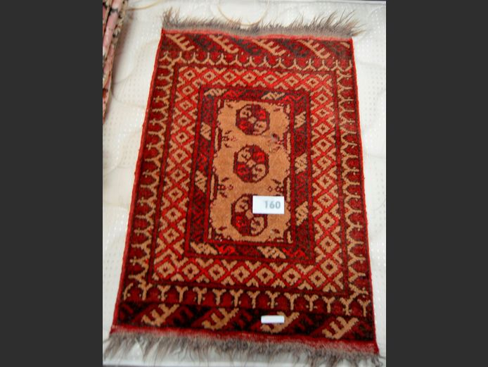 BURGUNDY, WHITE & BROWN PRAYER PERSIAN MAT, 75 x 52cm