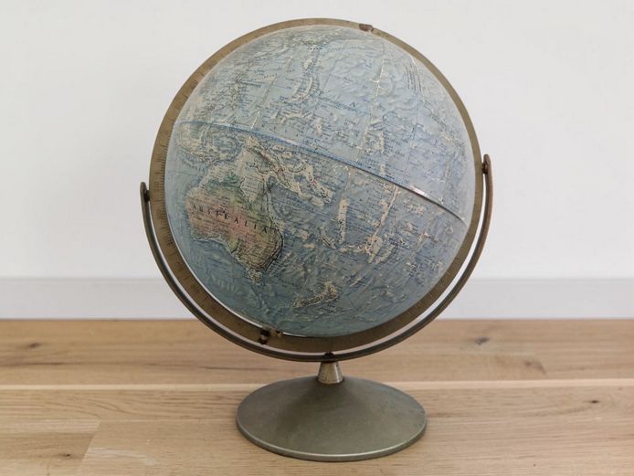 Vintage Relief World Globe on Tilting Metal Stand – 46cm Height