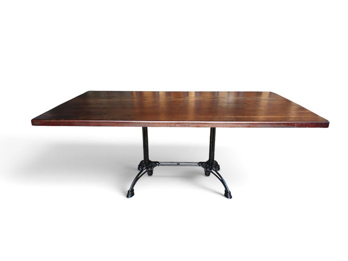 Industrial Style Sleeper Wood Dining Table with Cast Iron Base