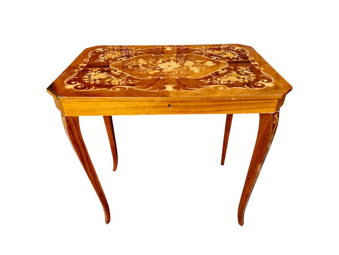 Vintage Italian Marquetry Inlaid Musical Sewing/Jewelry Table